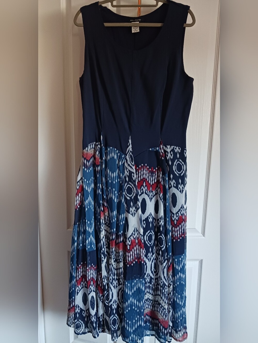 Navy Patterned Sleeveless Fit & Flare Dress